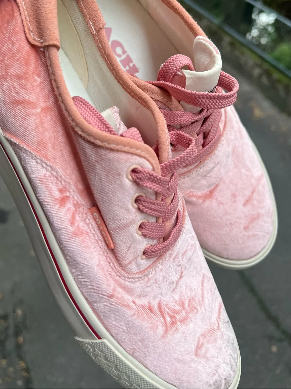 Coach Women’s Pink Velvet Lace-Up Sneakers Size 8